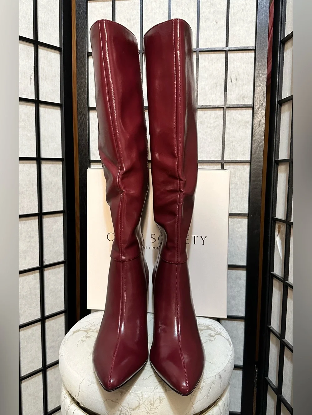 OASIS SOCIETY Knee High Vegan Leather Maroon Wine Lexington Boots